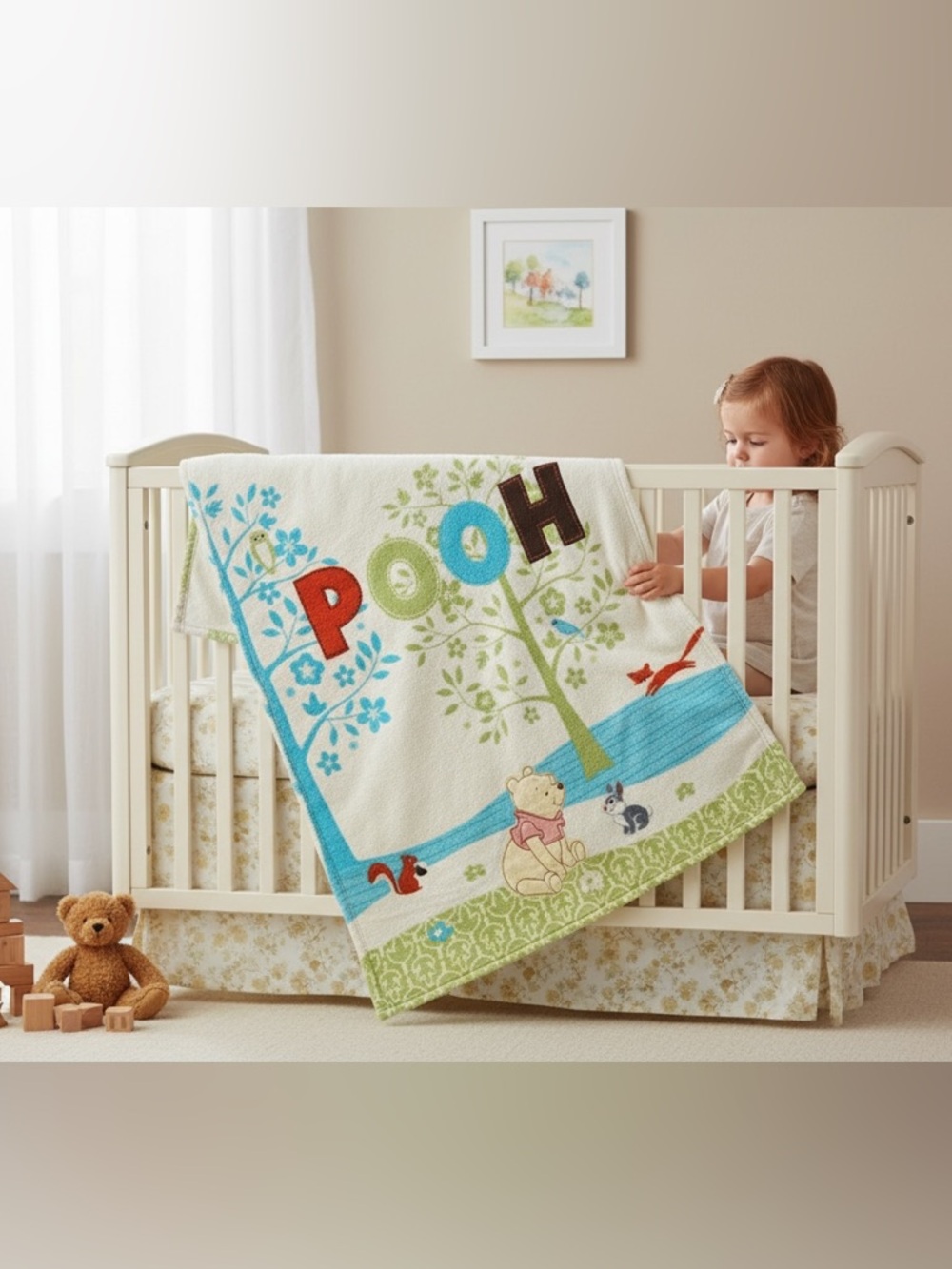 Disney Baby Winnie the Pooh Fleece Crib Blanket Woodland Theme Quilted Cozy